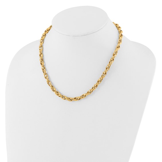 14K Polished and Grooved 6mm Fancy Oval Link 18 inch Necklace