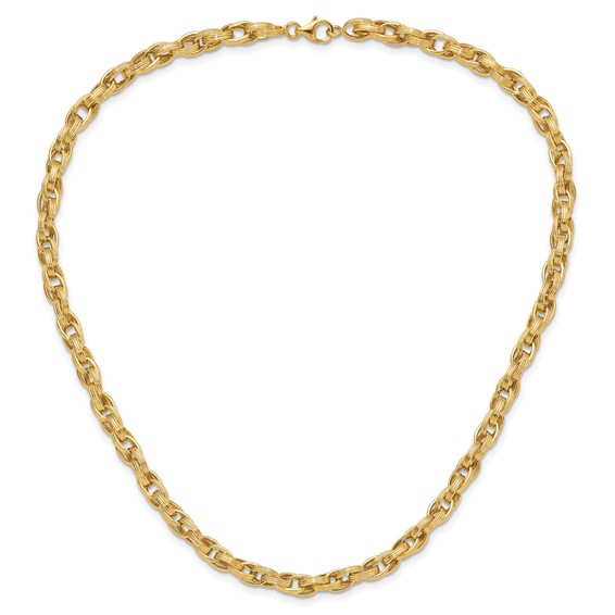 14K Polished and Grooved 6mm Fancy Oval Link 18 inch Necklace