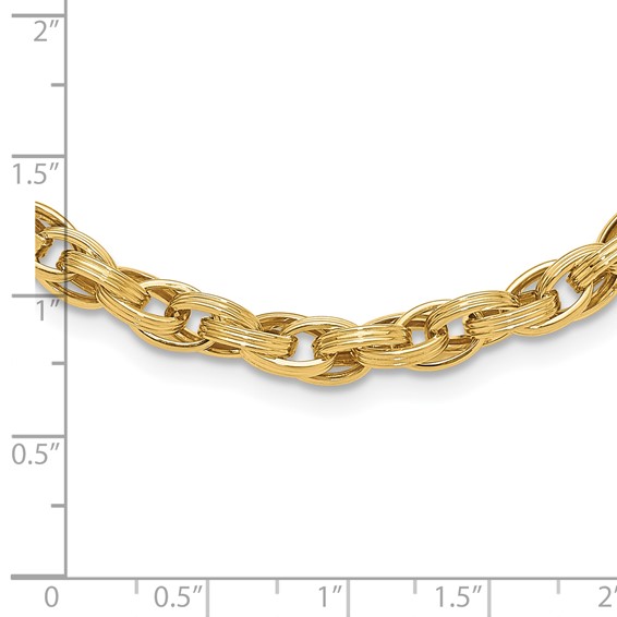 14K Polished and Grooved 6mm Fancy Oval Link 18 inch Necklace
