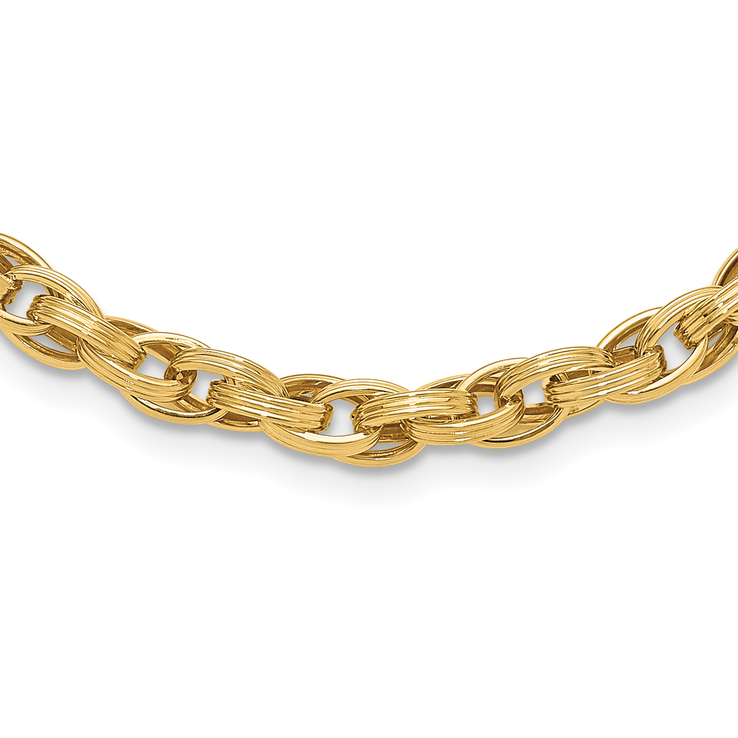 14K Polished and Grooved 6mm Fancy Oval Link 18 inch Necklace (SF3008-18)