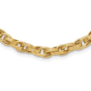 14K Polished and Grooved 6mm Fancy Oval Link 18 inch Necklace