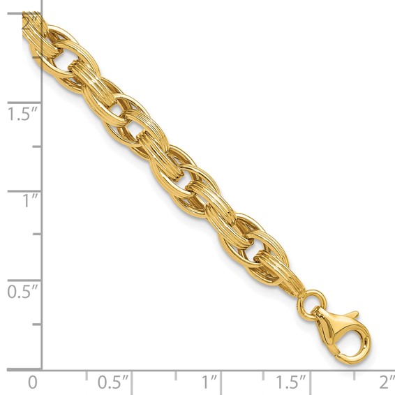 14K Polished and Grooved Fancy Oval Link Bracelet