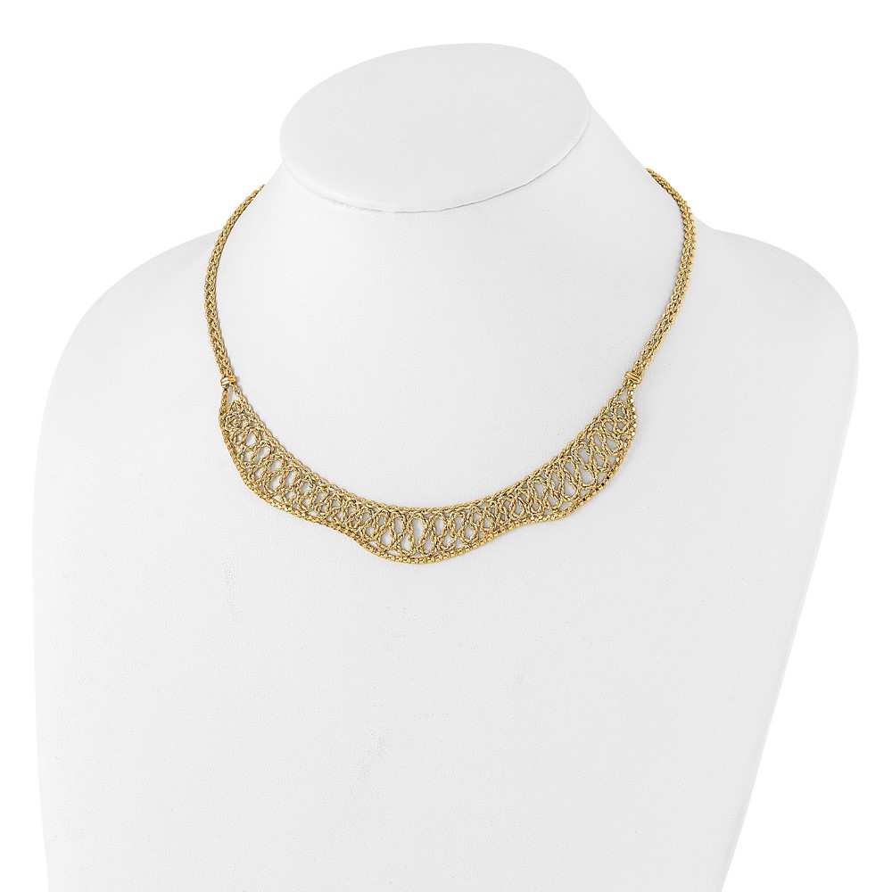 14K Diamond-cut Braided Rope Chain Fancy Front Drape 17.25 inch Necklace (SF3011-17.25)