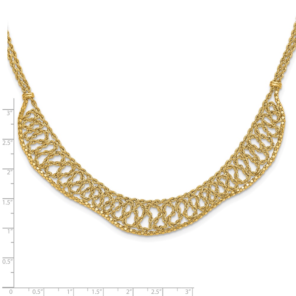 14K Diamond-cut Braided Rope Chain Fancy Front Drape 17.25 inch Necklace (SF3011-17.25)