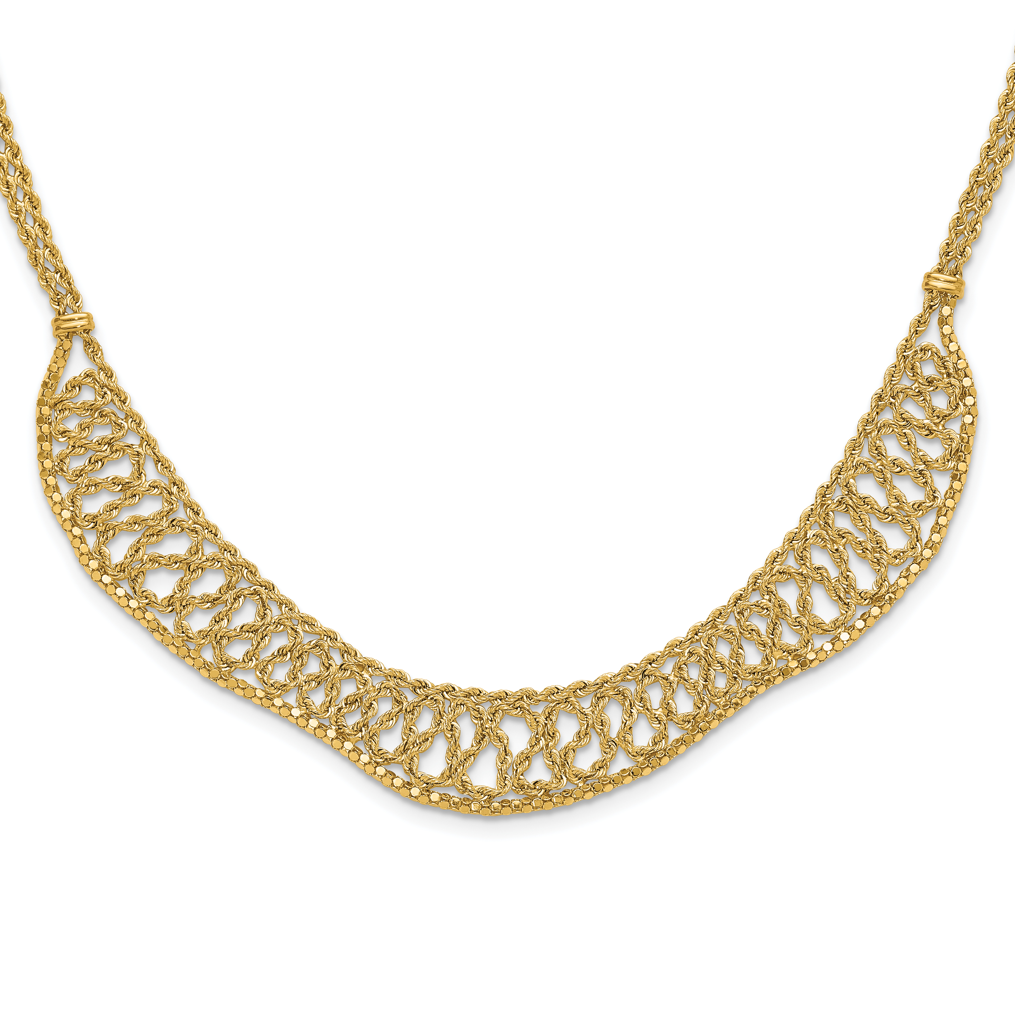 14K Diamond-cut Braided Rope Chain Fancy Front Drape 17.25 inch Necklace (SF3011-17.25)