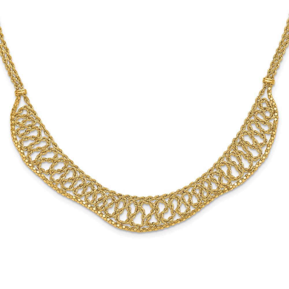 14K Diamond-cut Braided Rope Chain Fancy Front Drape 17.25 inch Necklace (SF3011-17.25)