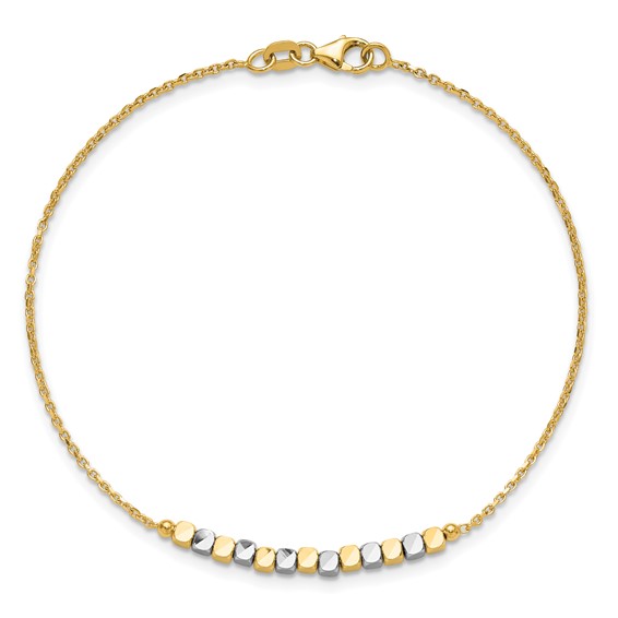 14K Two-tone Square Beaded 7.5 inch Bracelet