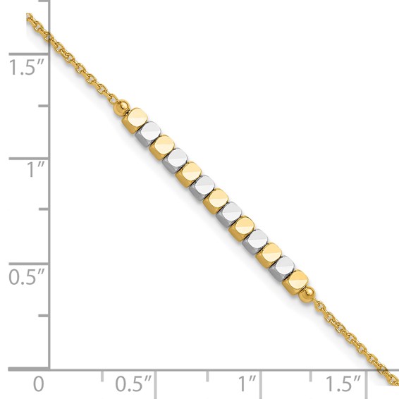 14K Two-tone Square Beaded 7.5 inch Bracelet