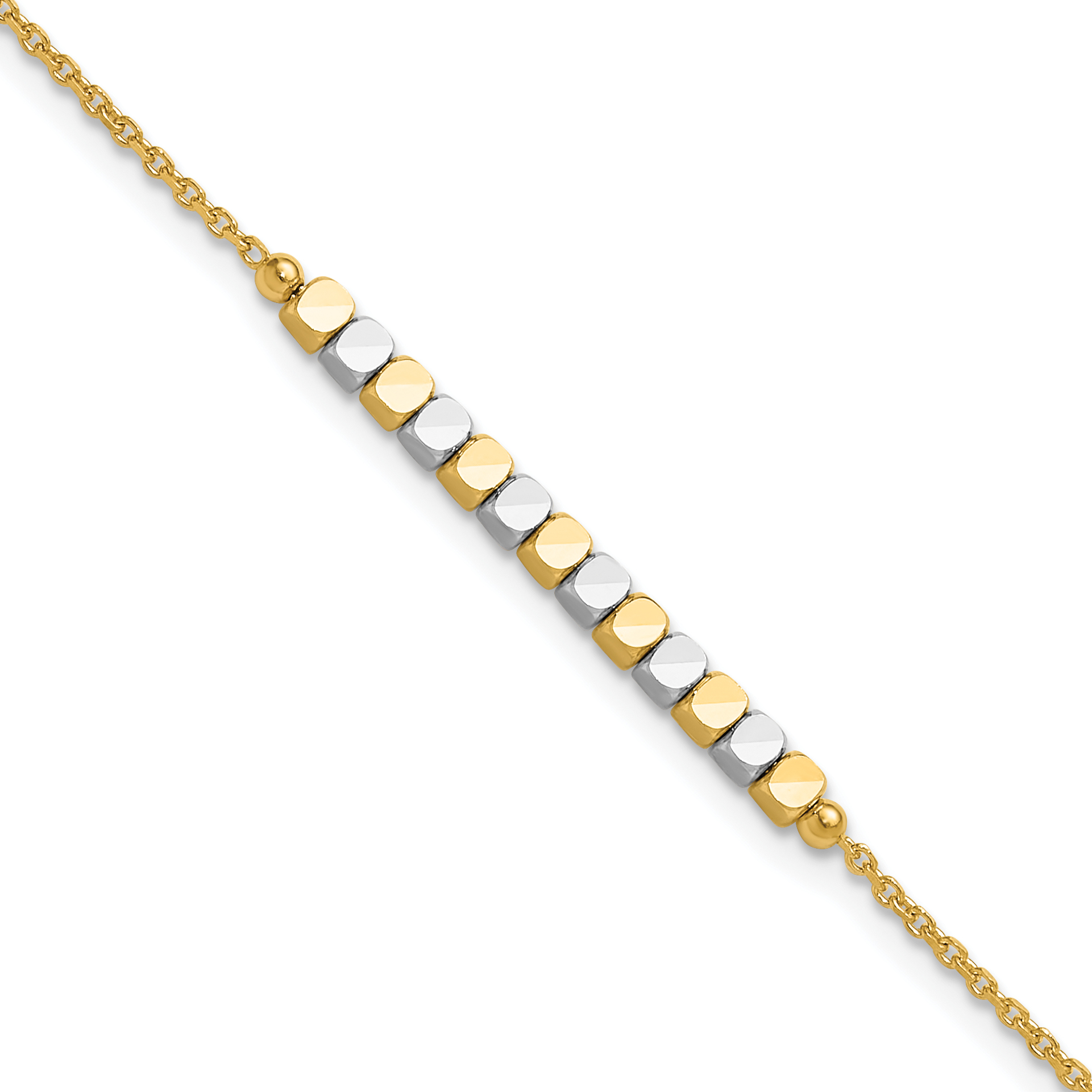 14K Two-tone Square Beaded 7.5 inch Bracelet (SF3013-7.5)