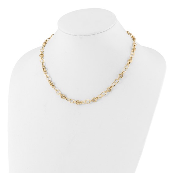 14k Polished and Textured 6mm Fancy Link 18.5 inch Necklace