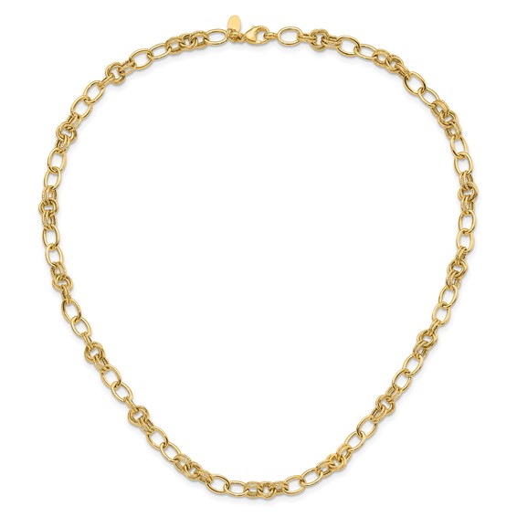 14k Polished and Textured 6mm Fancy Link 18.5 inch Necklace