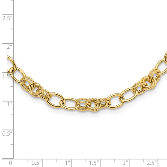 14k Polished and Textured 6mm Fancy Link 18.5 inch Necklace