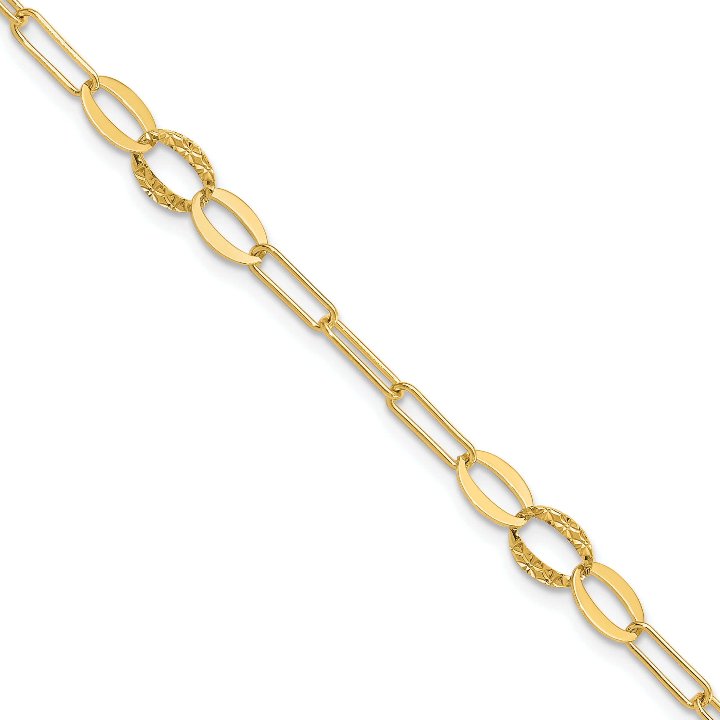 14K Diamond-cut Oval and Paperclip Link 7.25 inch Bracelet (SF3017-7.25)