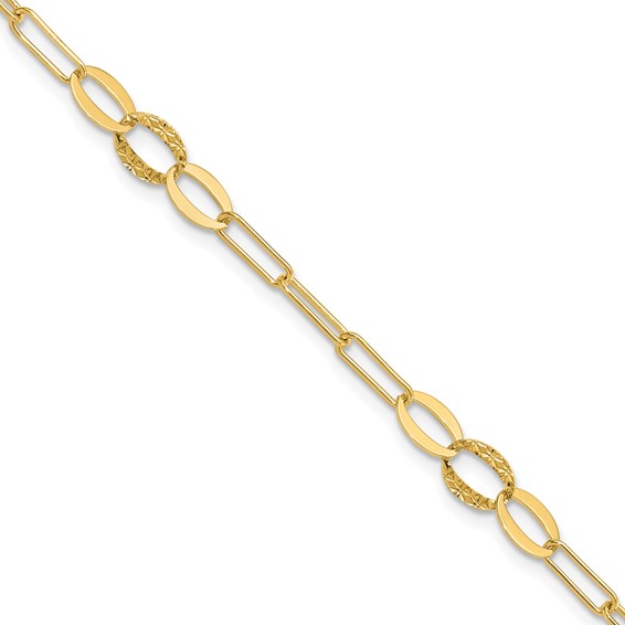 14K Diamond-cut Oval and Paperclip Link 7.25 inch Bracelet