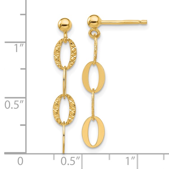 14K Diamond-cut Oval Link Dangle Post Earrings