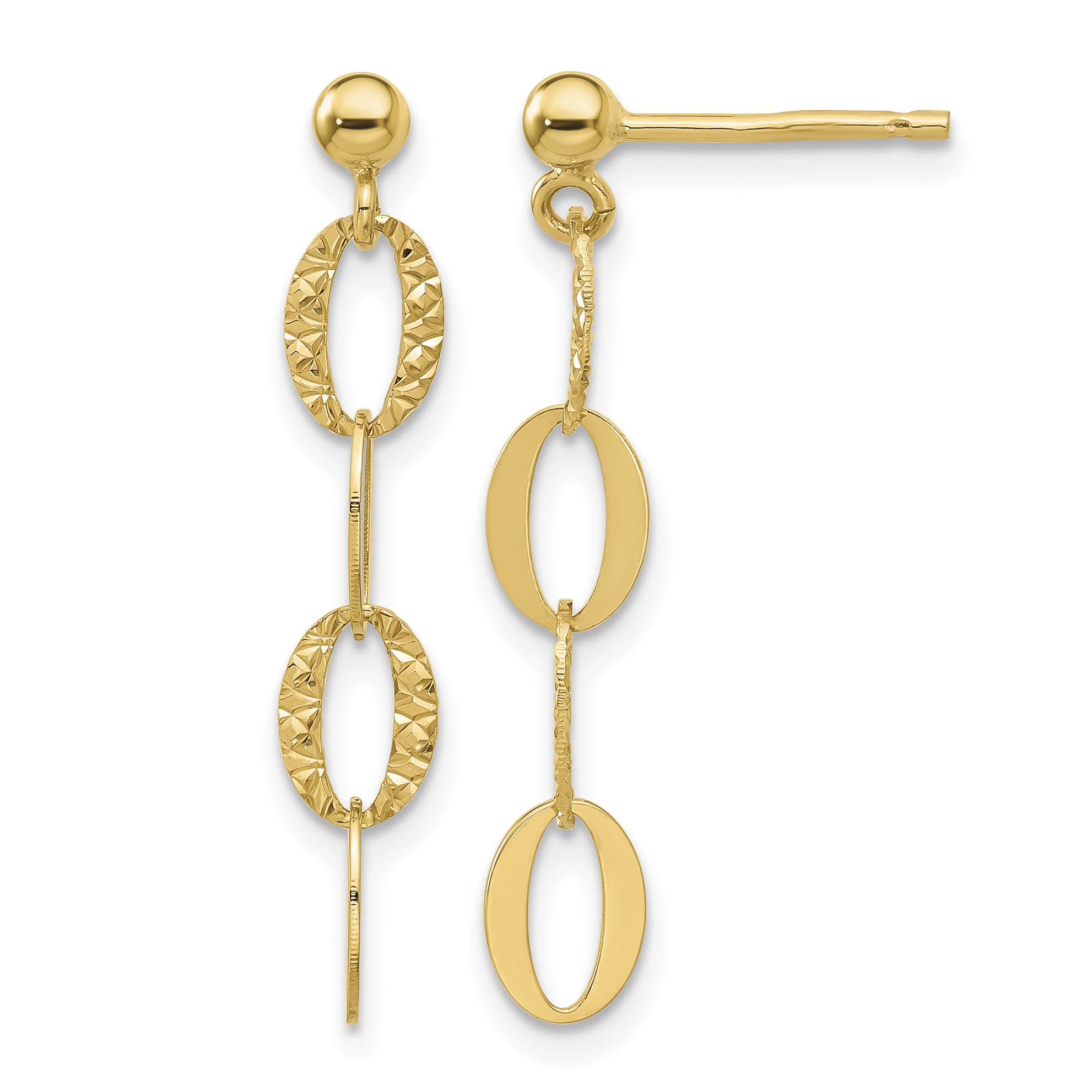 14K Diamond-cut Oval Link Dangle Post Earrings (SF3017E)