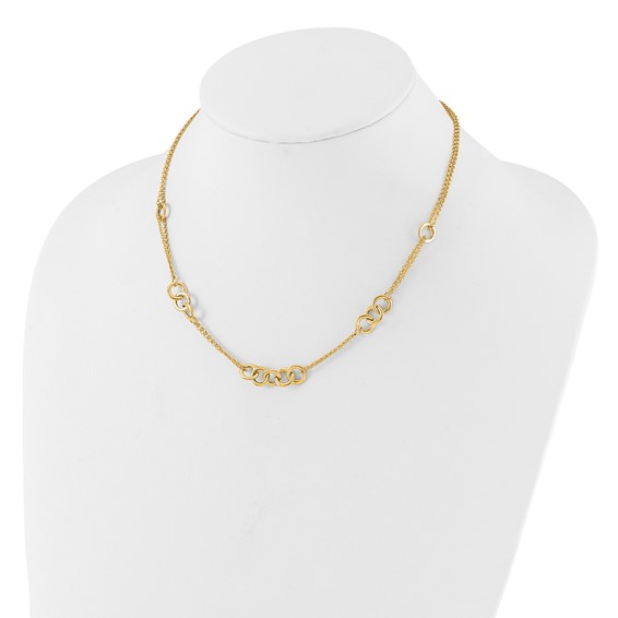 14K Polished Linked Circles with Chain 5-Station 17 inch Necklace