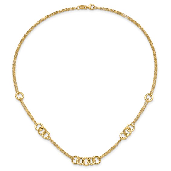 14K Polished Linked Circles with Chain 5-Station 17 inch Necklace