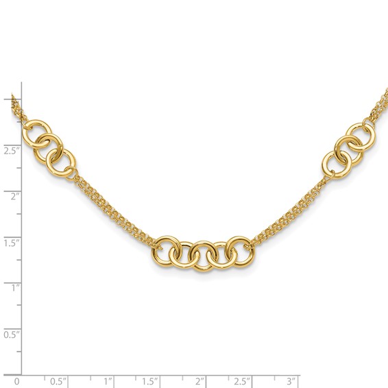 14K Polished Linked Circles with Chain 5-Station 17 inch Necklace