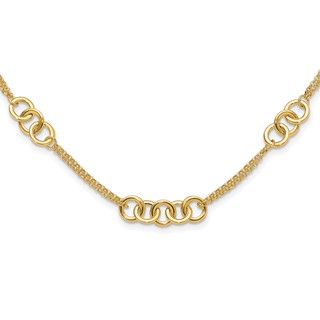 14K Polished Linked Circles with Chain 5-Station 17 inch Necklace