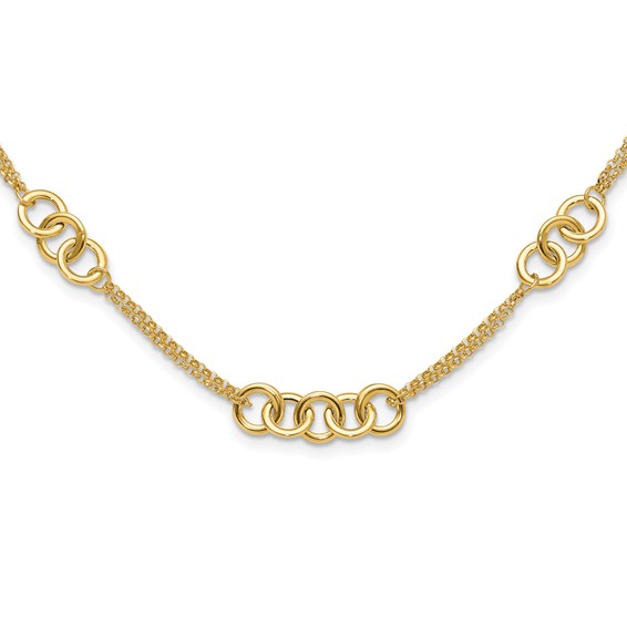 14K Polished Linked Circles with Chain 5-Station 17 inch Necklace