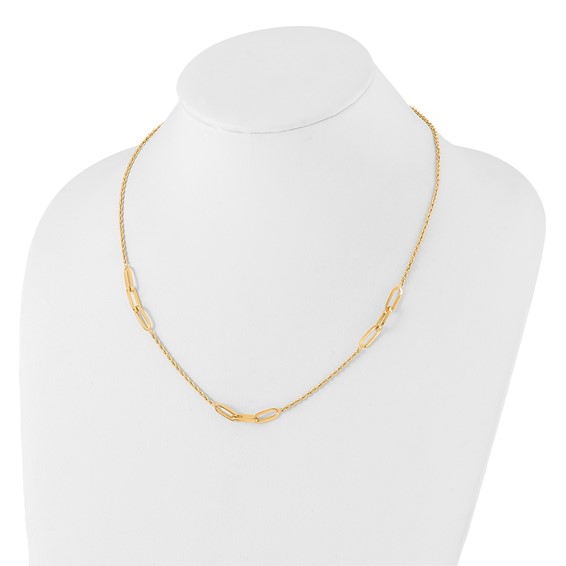 14K Polished Oval Link and Diamond-cut Rope 3-Station 20.25 inch Necklace