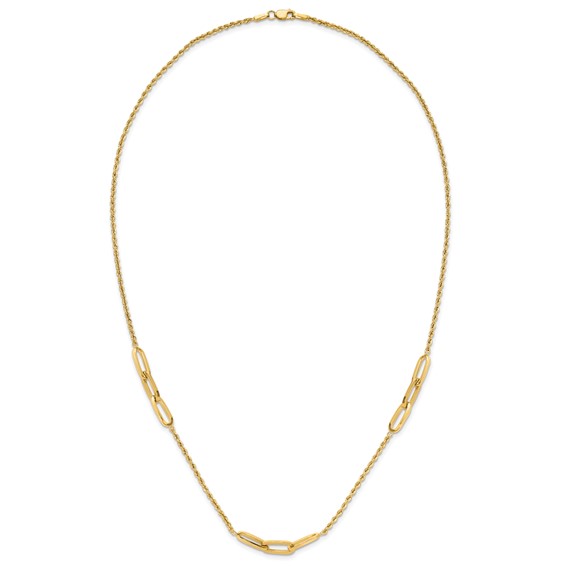14K Polished Oval Link and Diamond-cut Rope 3-Station 20.25 inch Necklace