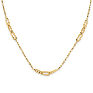 14K Polished Oval Link and Diamond-cut Rope 3-Station 20.25 inch Necklace