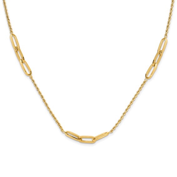 14K Polished Oval Link and Diamond-cut Rope 3-Station 20.25 inch Necklace