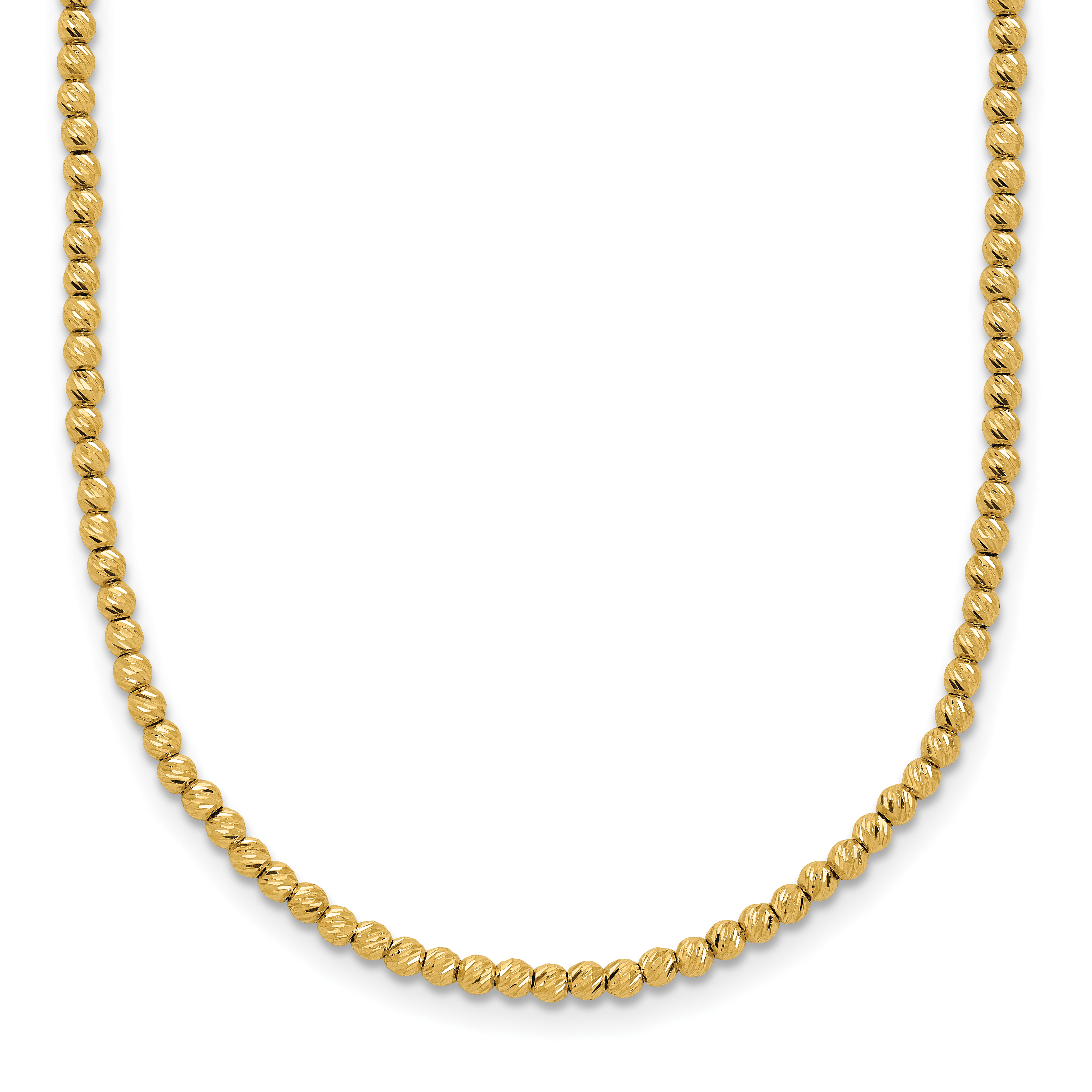 14K Polished and Diamond-cut Round Beaded 18 inch Necklace (SF3023-18)