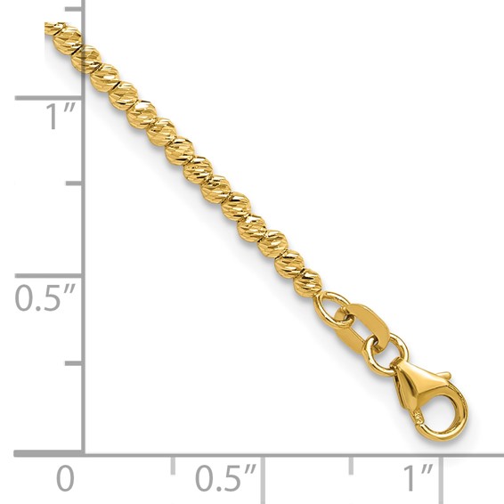 14K Polished and Diamond-cut Round Beaded 7.5 inch Bracelet