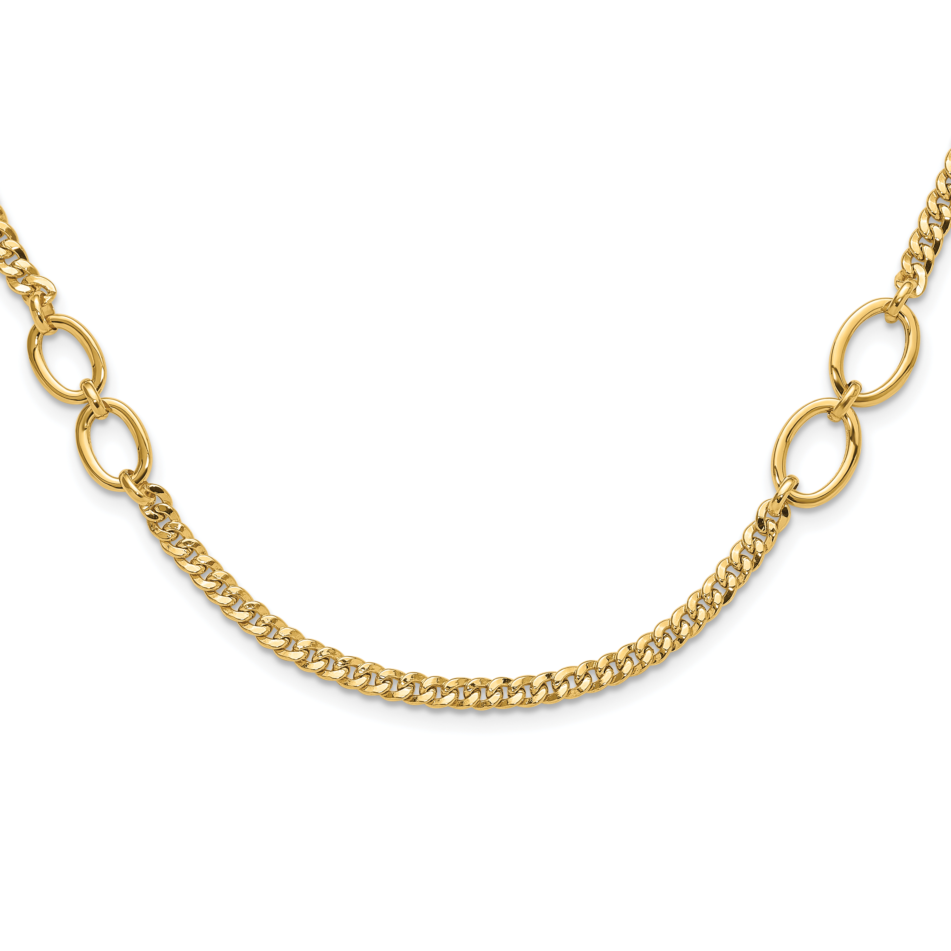 14K Polished Fancy Oval Links Curb Necklace (SF3024-18)