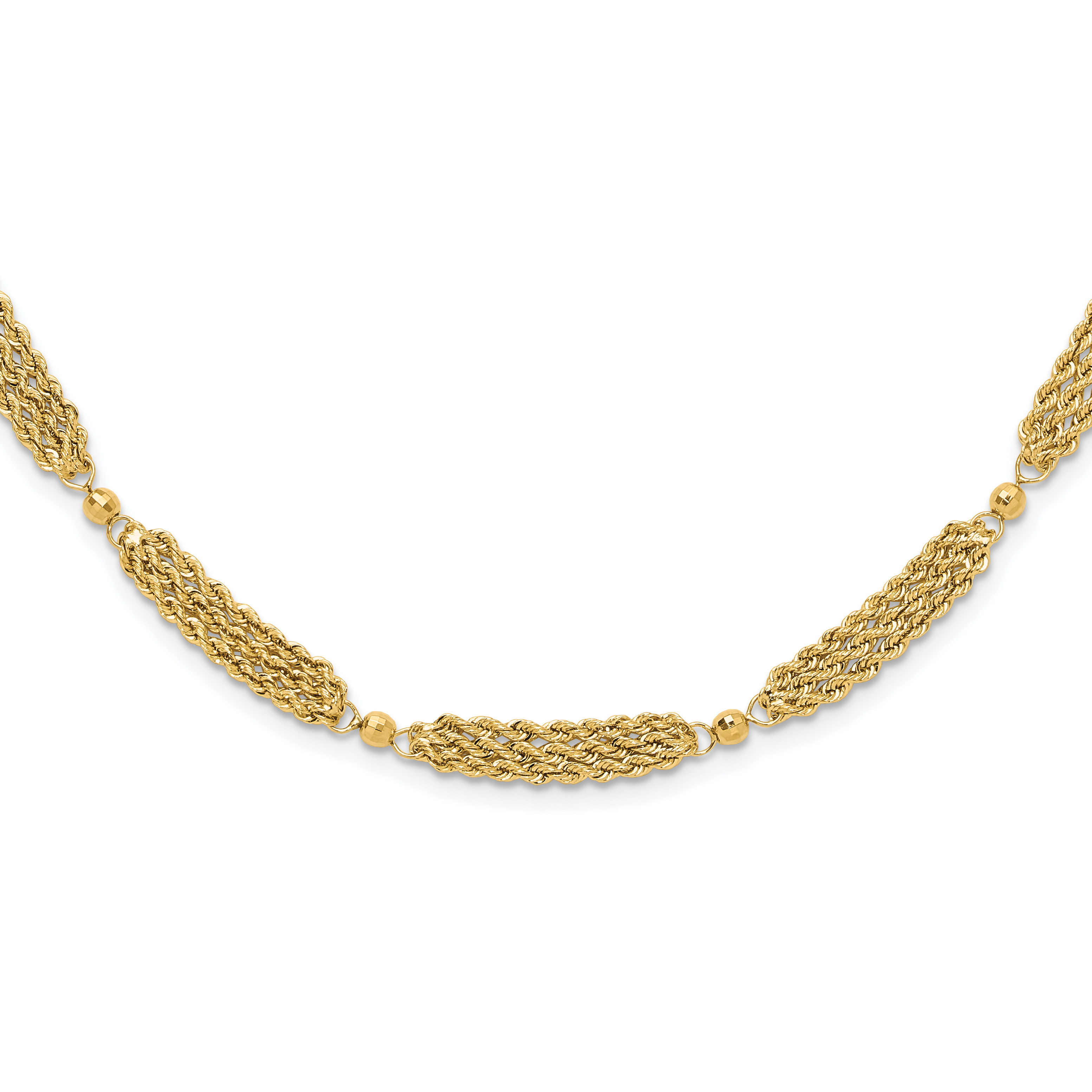 14k Polished Multi-Strand Diamond-cut Rope and Beaded 18.25 inch Necklace (SF3027-18.25)