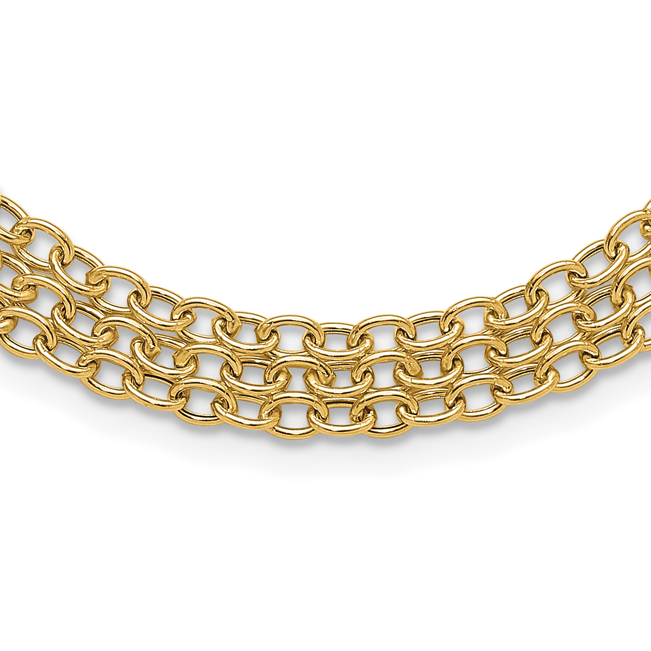 14K Polished and Textured Fancy Cable with 3-Strand Bib 17 inch Necklace (SF3028-17)