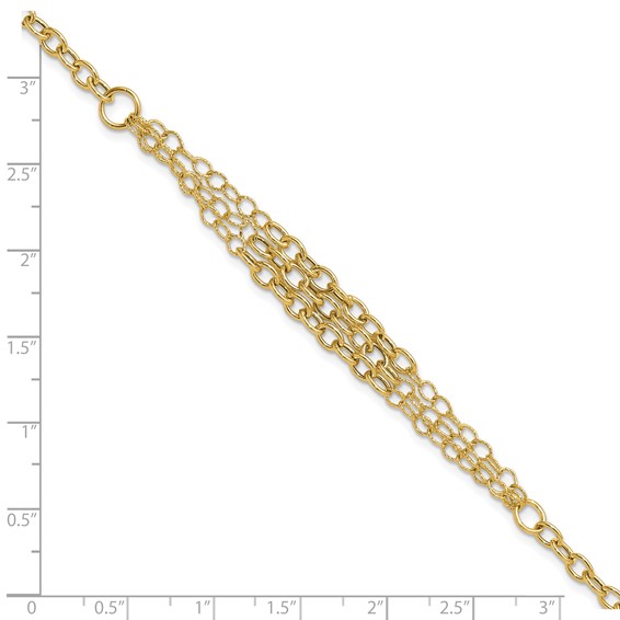 14K Polished and Textured Fancy Cable with 3-Strand Center 7.5 inch Bracelet Plus 0.5 inch Extender