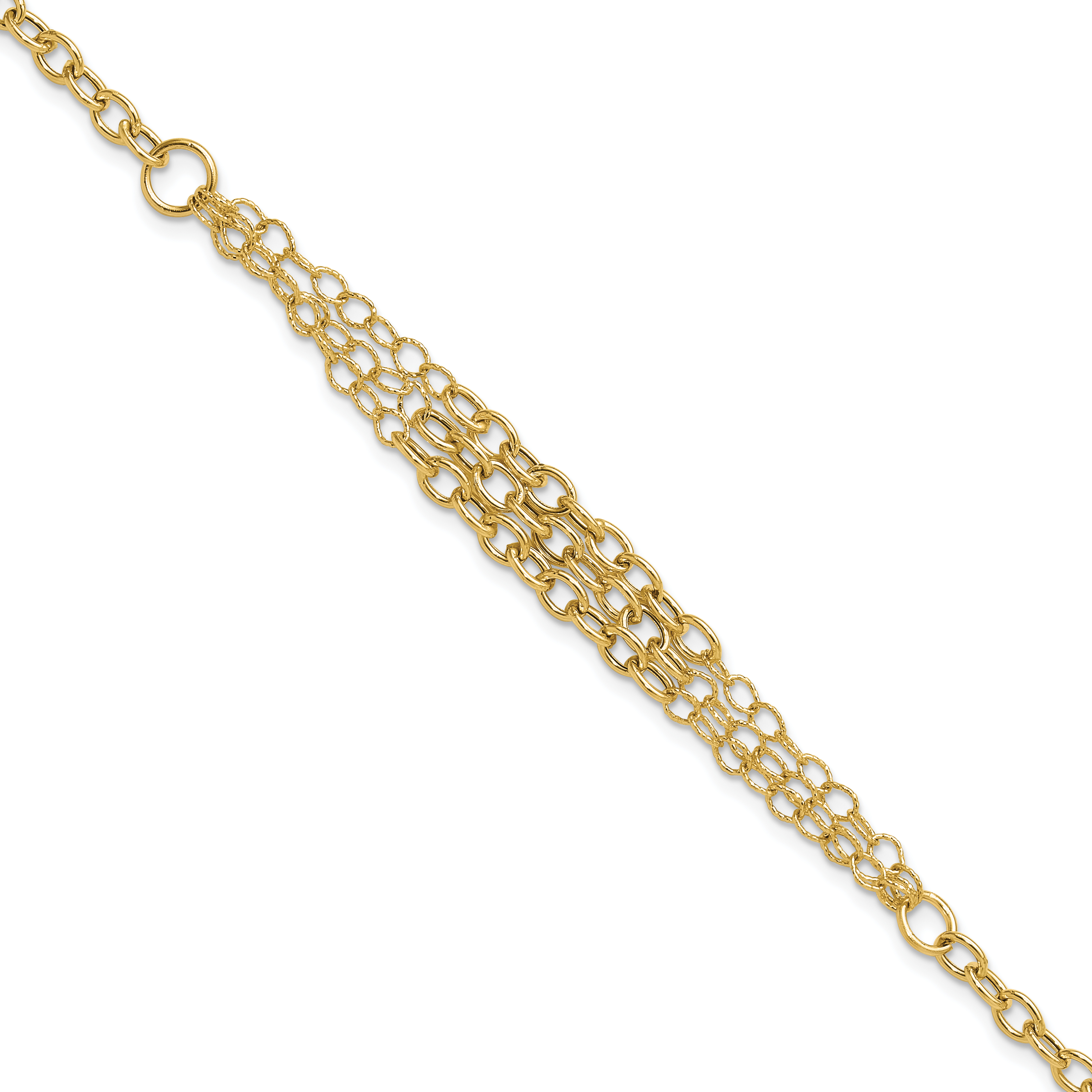 14K Polished and Textured Fancy Cable with 3-Strand Center 7.5 inch Bracelet Plus 0.5 inch Extender (SF3028-7.5)