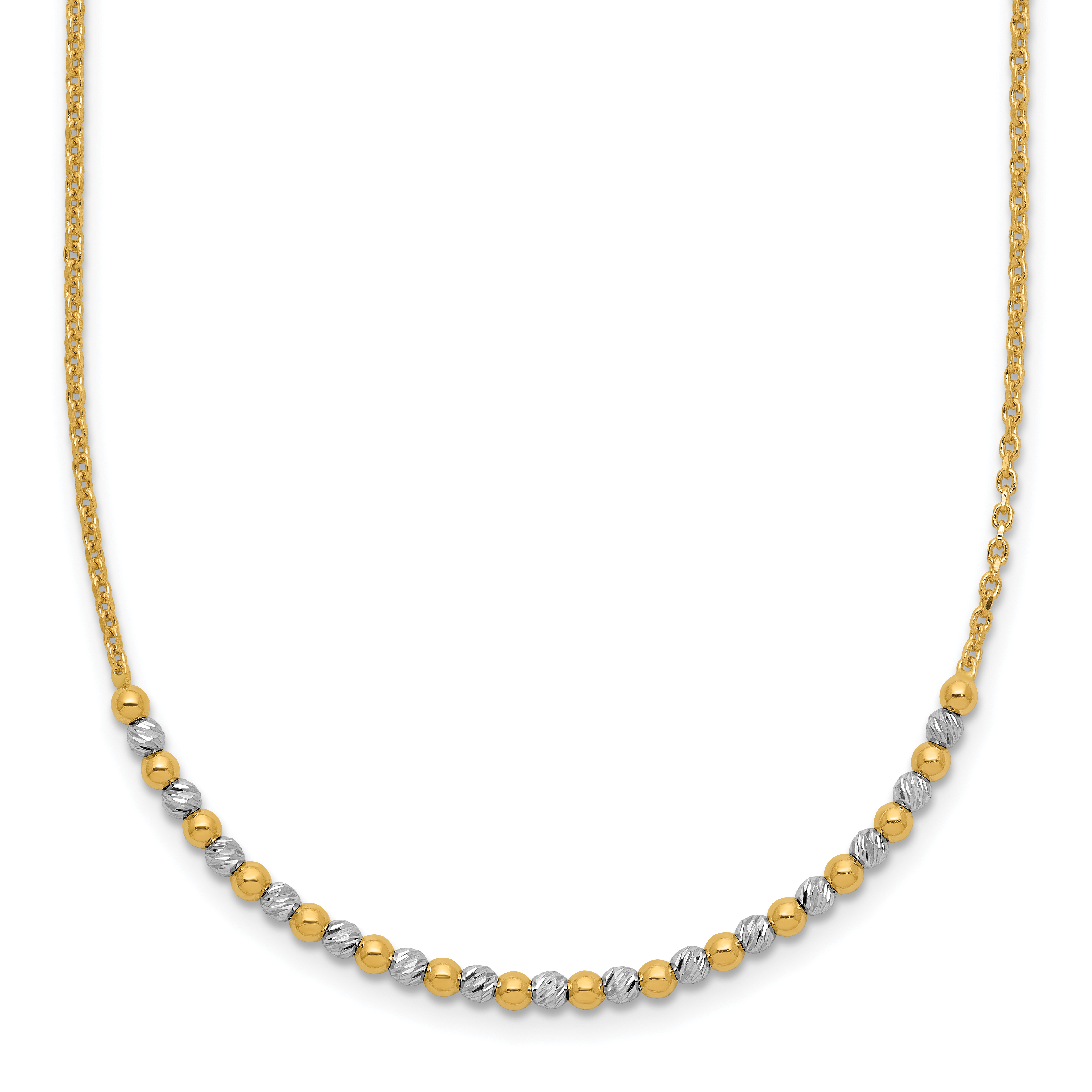 14K Two-tone Diamond-cut Beaded 18 inch Necklace (SF3030-18)