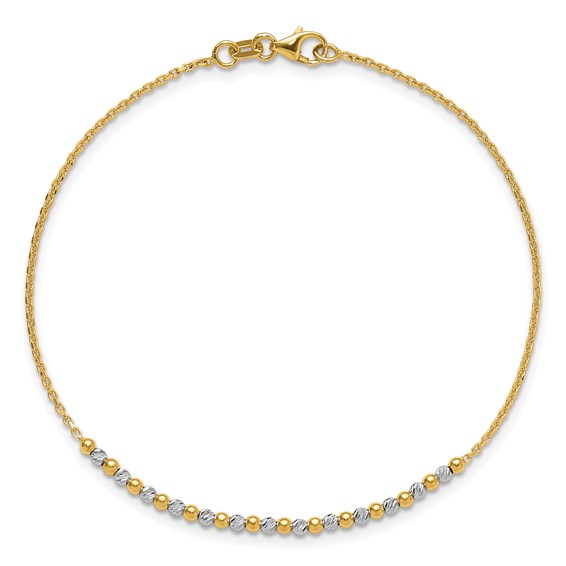 14K Two-tone Diamond-cut Beaded 7.5 inch Bracelet