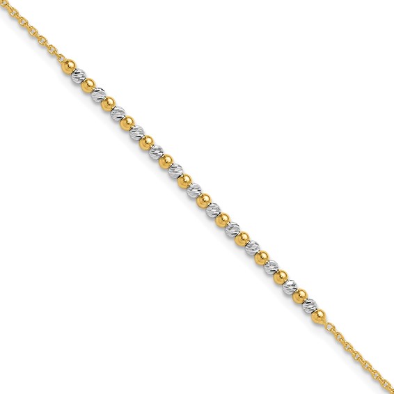 14K Two-tone Diamond-cut Beaded 7.5 inch Bracelet