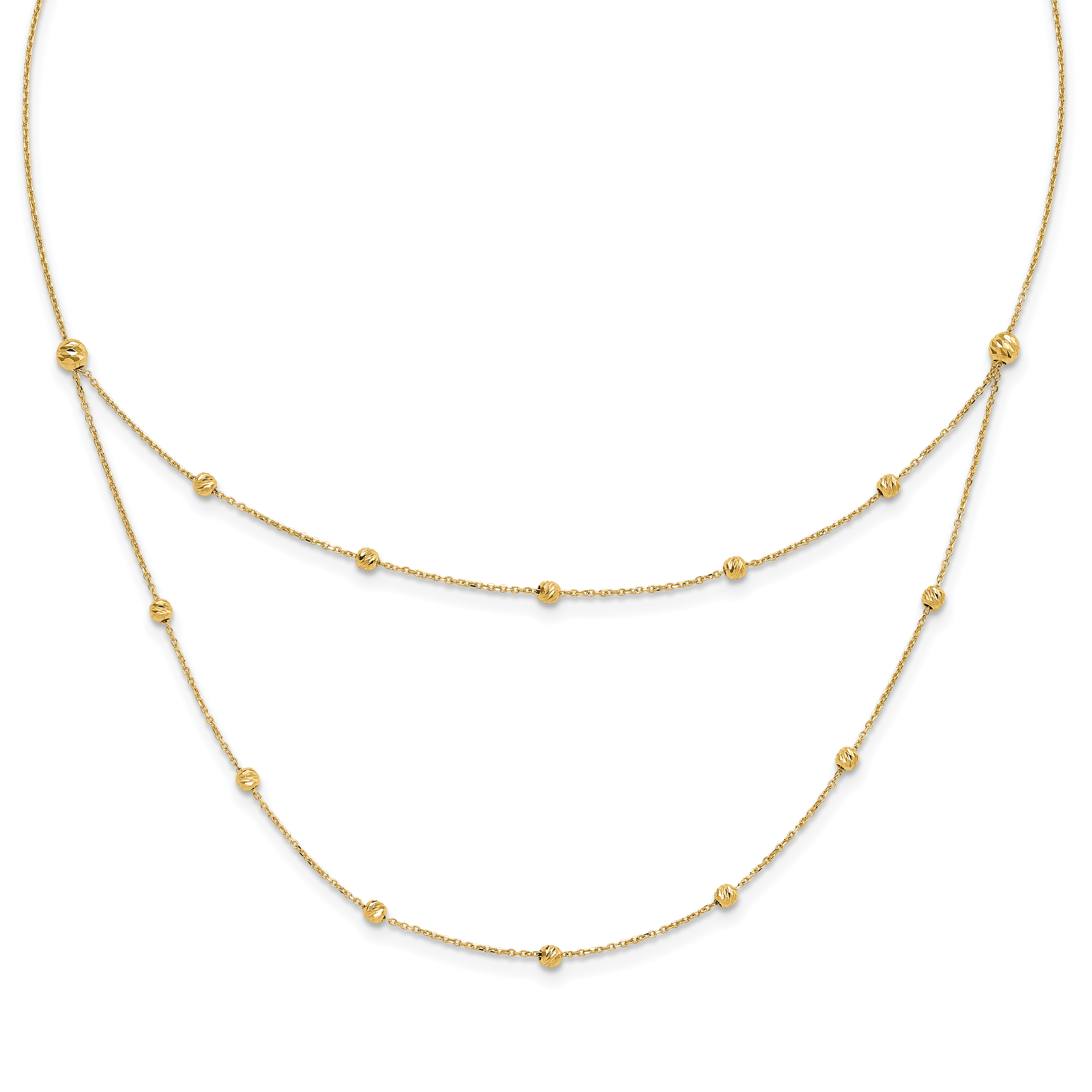 14K Polished and D/C Beaded Layered 16in w/2in ext. Necklace (SF3034-16)