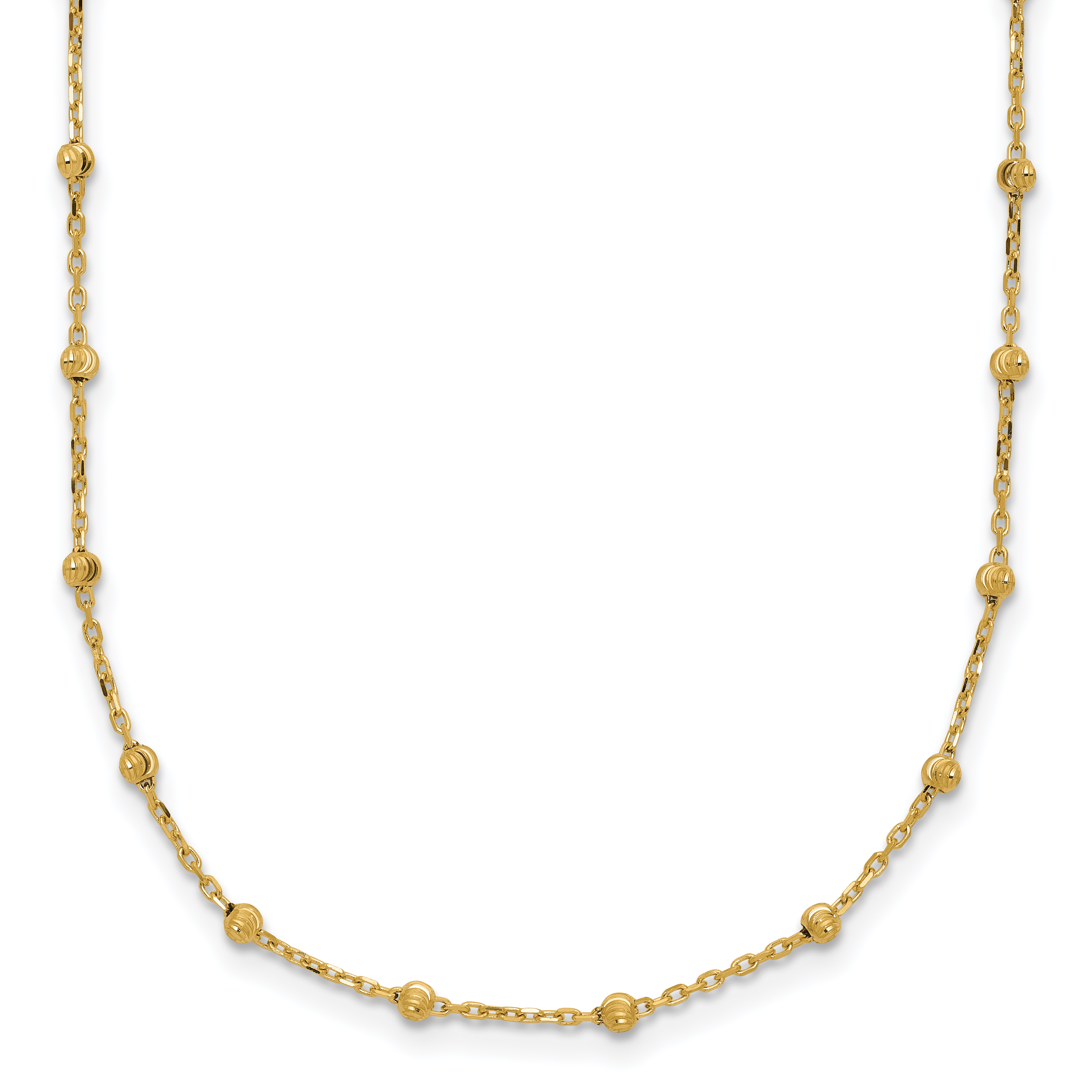 14K Polished and Diamond-cut Beaded 16.75 inch Station Necklace (SF3036-16.75)
