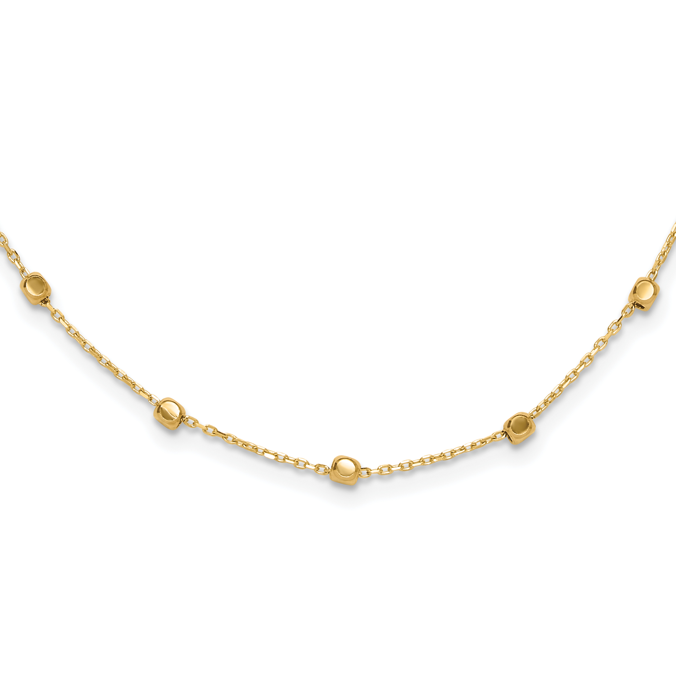 14K Polished Cube Bead 17 inch Station Necklace (SF3037-17)