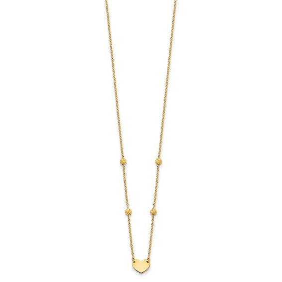 14K Polished Heart and Diamond-cut Beads 15.5 inch Necklace Plus 2 inch Extender