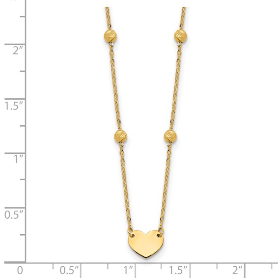 14K Polished Heart and Diamond-cut Beads 15.5 inch Necklace Plus 2 inch Extender