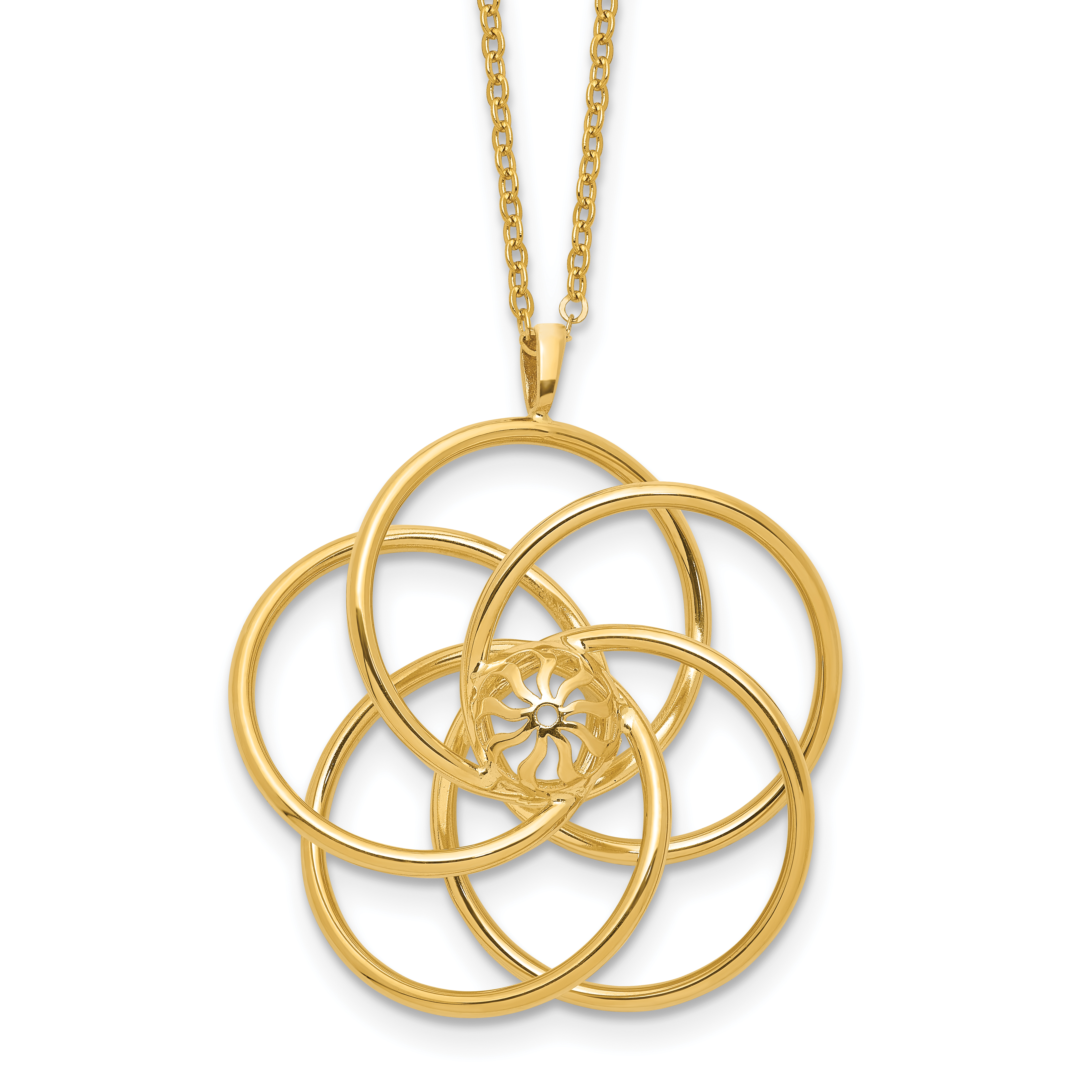 14k Polished Floral Pendant 17 inch Necklace (SF3041-17)