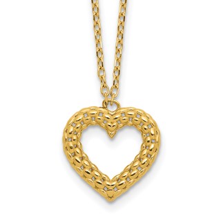 14K Polished Textured Heart Pendant 18 inch Necklace