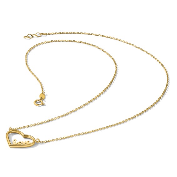 14K Polished Open Heart with LOVE Inside 17 inch Necklace Plus 0.5 inch Extender