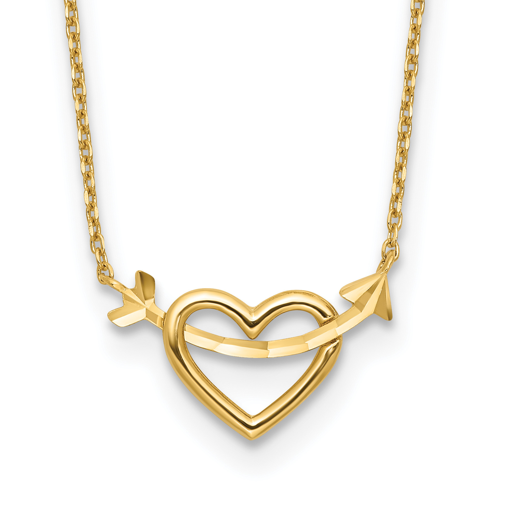14k Polished Heart with Arrow 18 inch Necklace Plus 2 inch Extender (SF3050-18)