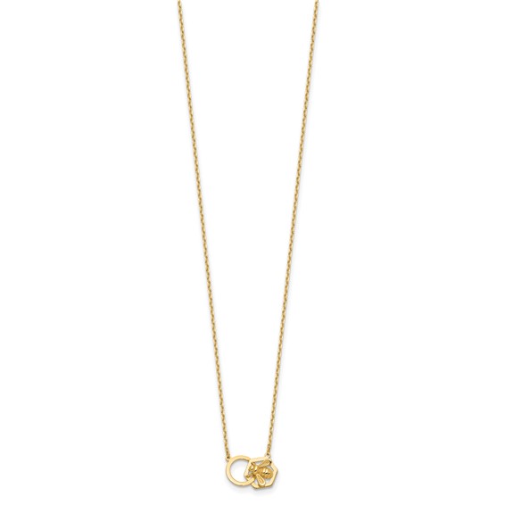 14K Polished Bee and Circle 17.5 inch Necklace