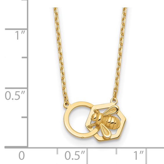 14K Polished Bee and Circle 17.5 inch Necklace